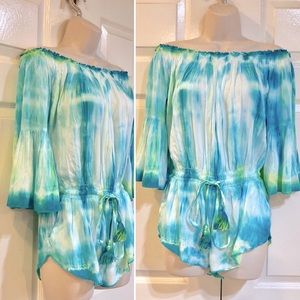 NWT-BOHO SOUL-Tie Dye-Off Shoulder Romper-Sz S